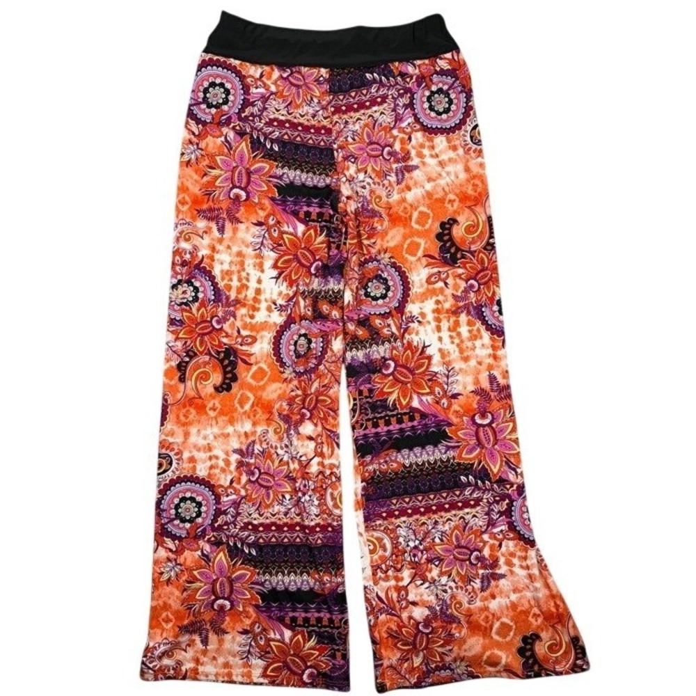 Ashley Blue Womens Orange Purple Floral Paisley Wide Leg‎ Palazzo Pants Size M